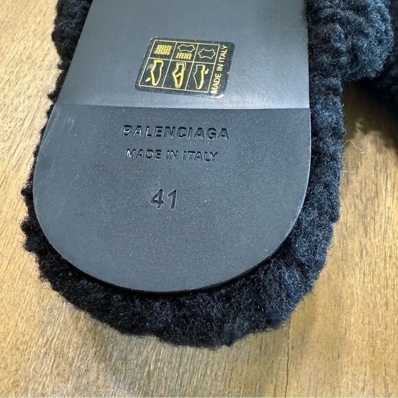 Balenciaga Men's Faux Shearling Slip On Mules Black EU Size 41 Unisex - Picture 10 of 14